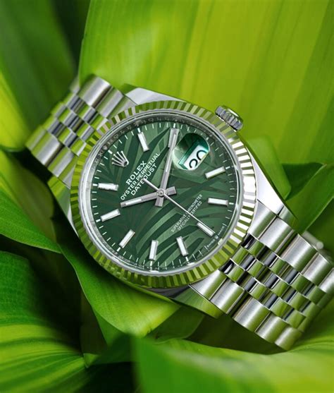 rolex palm motif|rolex datejust 36 mint green.